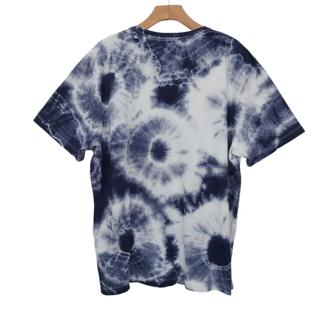True Religion Mens Large Blue Tie Dye T-Shirt Relaxed Fit Short Sleeve Cotton